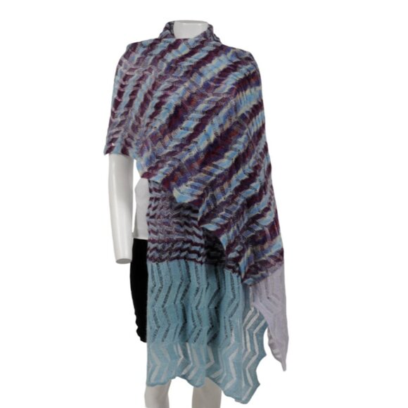 Missoni Womens Wool Scarf Purple Red Blue Zig Zag Geometric Shawl Wrap Cover Up